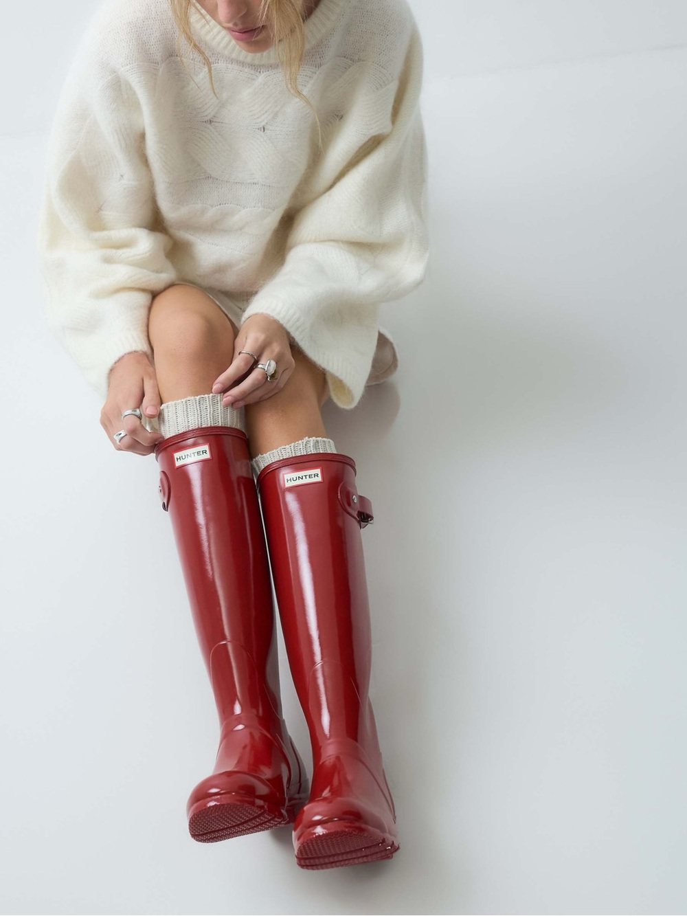 Hunter Original Tall Gloss Wellington Boots in Merlot
